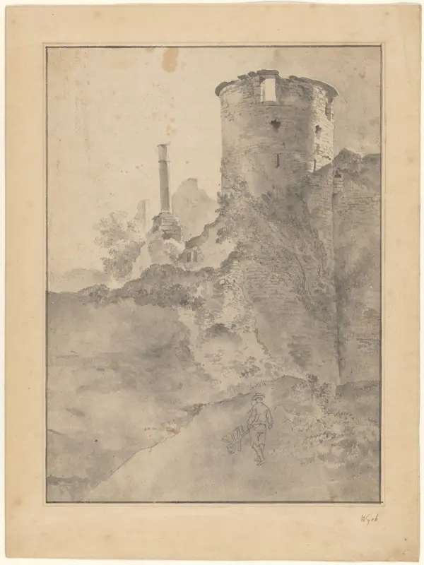 Gezicht op een Italiaanse ronde toren bij een vervallen muur Wall Art by Jan Lapp - High-Resolution Digital Print