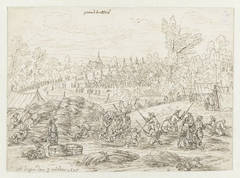 Gezicht op een kampement van het leger van Willem III bij Grand-Hallet, Luik Wall Art by Josua de Grave - High-Resolution Digital Print