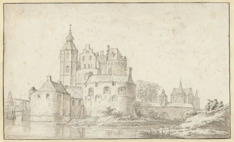Gezicht op een kasteel bij een stad Wall Art by Unknown - High-Resolution Digital Print