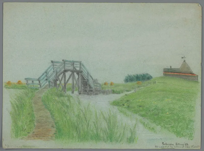 Gezicht op een landschap met brug en schuur te Schagen Wall Art by Unknown - High-Resolution Digital Print