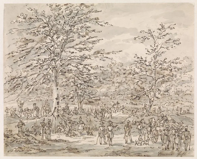 Gezicht op een legerplaats tussen bomen Wall Art by Gerardus Emaus de Micault - High-Resolution Digital Print