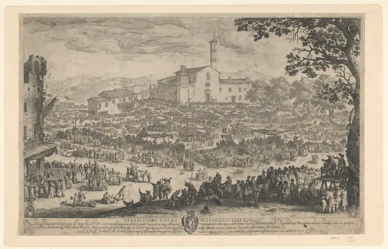 Gezicht op een markt in Florence tijdens de feestdag van de Heilige Lucas Wall Art by Unknown - High-Resolution Digital Print