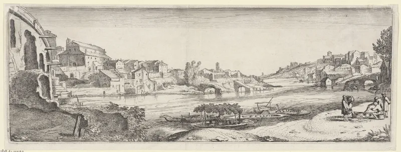 Gezicht op een mediterrane stad aan een rivier Wall Art by Jan van de Velde, II - High-Resolution Digital Print