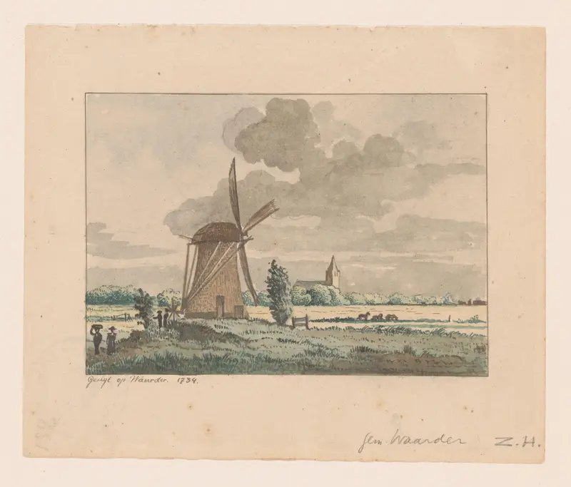 Gezicht op een molen te Waarder Wall Art by anonymous - High-Resolution Digital Print