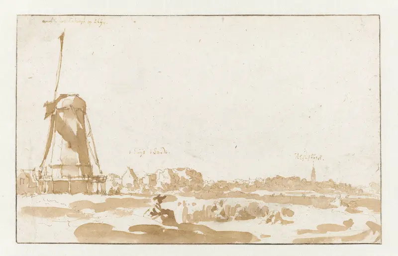 Gezicht op een molen vanaf de Rijnoever Wall Art by Jan de Bisschop - High-Resolution Digital Print