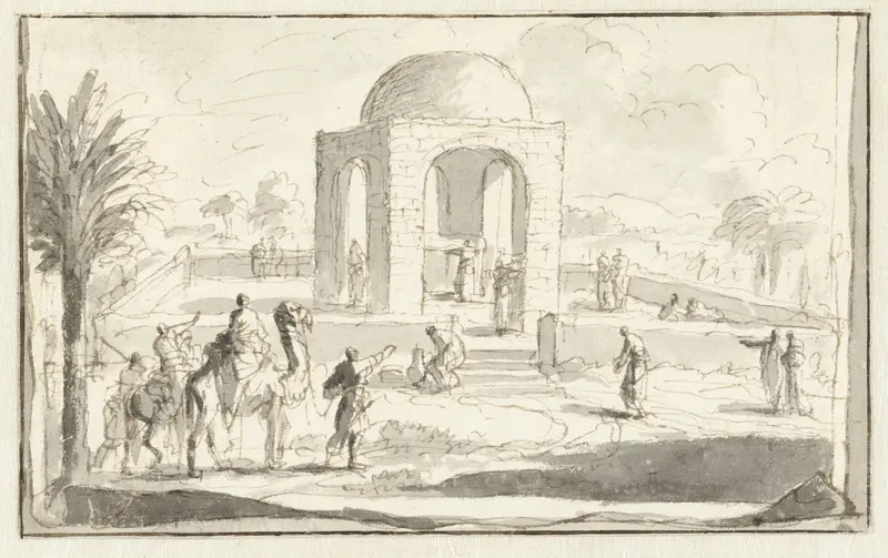 Gezicht op een moskee of tempel in de woestijn Wall Art by Jan Luyken - High-Resolution Digital Print