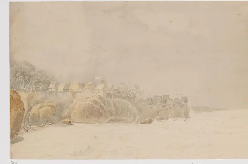 Gezicht op een nederzetting langs de kust van een van de Aru eilanden, vanuit de zee gezien, Zuidoost-Molukken Wall Art by Adrianus Johannes Bik - High-Resolution Digital Print