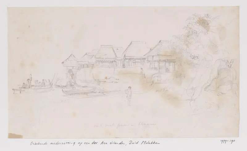 Gezicht op een nederzetting op de oostkust van een van de Aru eilanden, Zuidoost-Molukken Wall Art by Adrianus Johannes Bik - High-Resolution Digital Print