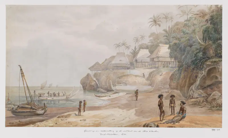 Gezicht op een nederzetting van de oostkust van Workai, Aru-eilanden, Zuidoost-Molukken Wall Art by Adrianus Johannes Bik - High-Resolution Digital Print