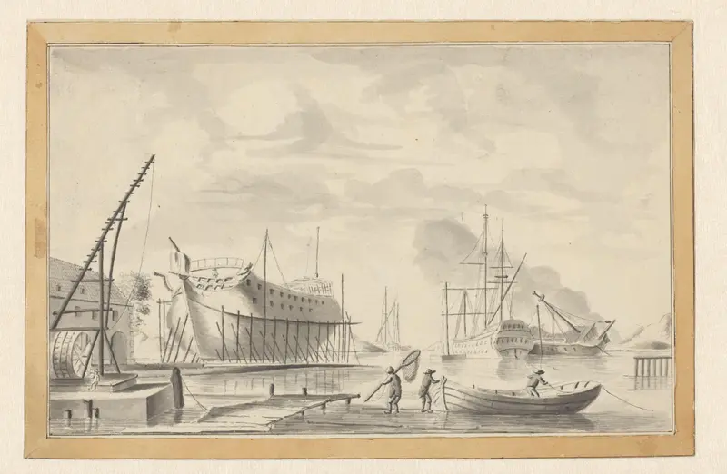 Gezicht op een scheepswerf Wall Art by Cornelis Justinus Geisweit van der Netten - High-Resolution Digital Print