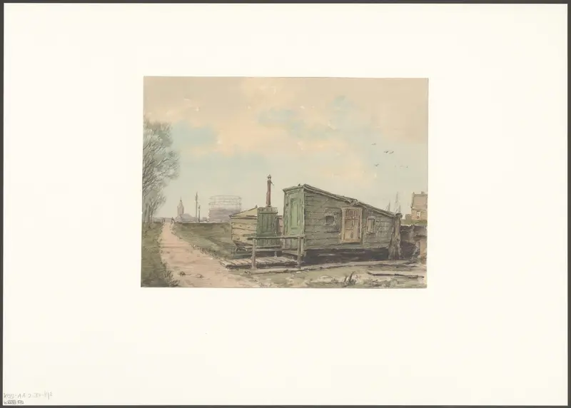 Gezicht op een spoorbrughuisje bij de Zuidergasfabriek Wall Art by Unknown - High-Resolution Digital Print
