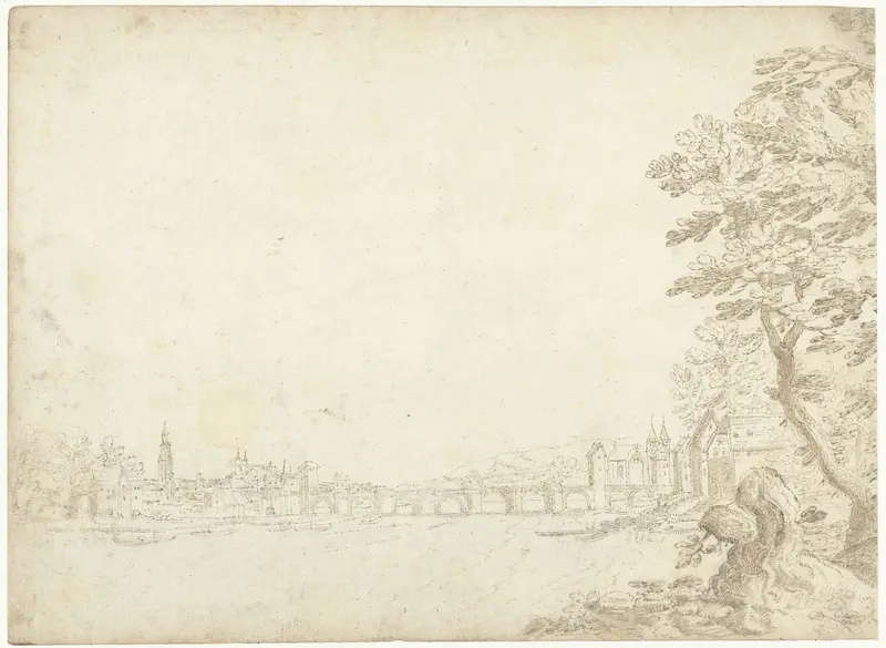 Gezicht op een stad aan een rivier (de Donau?) Wall Art by Frederik van Valckenborch - High-Resolution Digital Print
