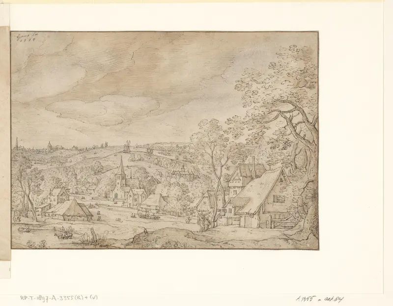 Gezicht op een stad gelegen tussen heuvels Wall Art by Hans Bol - High-Resolution Digital Print