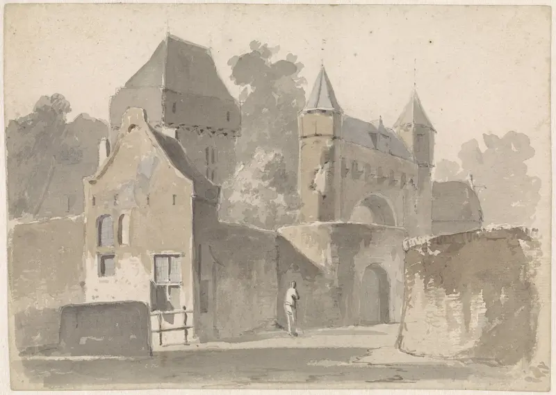 Gezicht op een stadspoort Wall Art by Adrianus Eversen - High-Resolution Digital Print