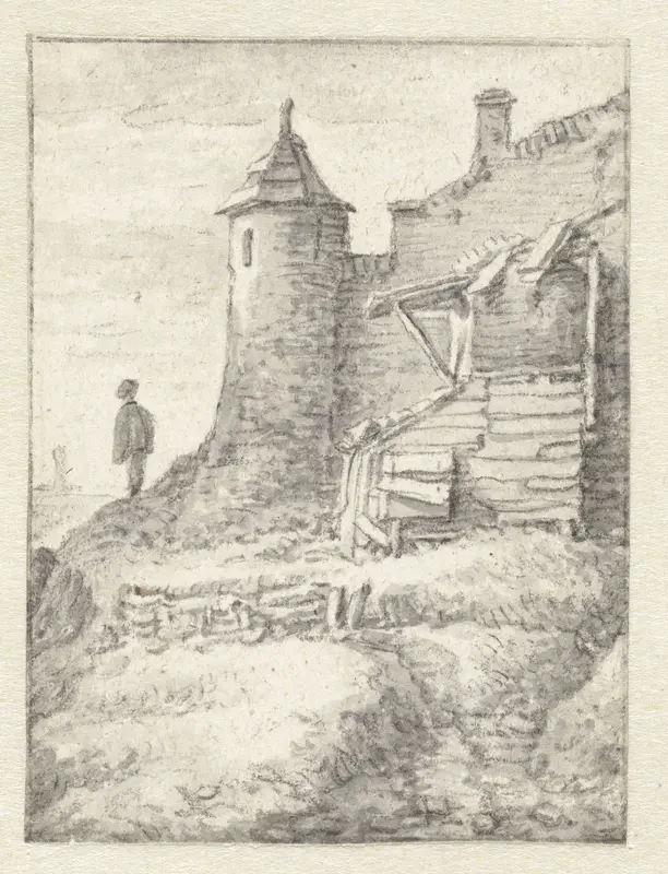 Gezicht op een stadswal met toren Wall Art by Herman Saftleven - High-Resolution Digital Print
