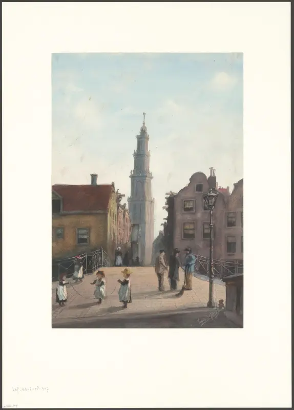 Gezicht op een straat in Amsterdam, gezien naar de Westertoren Wall Art by Unknown - High-Resolution Digital Print