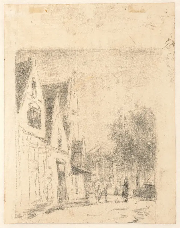 Gezicht op een straat met een paard en een man Wall Art by Cornelis Springer - High-Resolution Digital Print