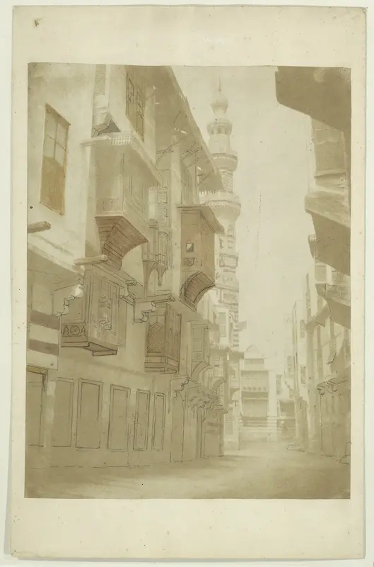 Gezicht op een straat met minaret in Cairo Wall Art by Unknown - High-Resolution Digital Print