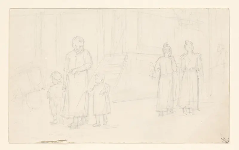 Gezicht op een straat met vrouwen en kinderen Wall Art by August Allebé - High-Resolution Digital Print