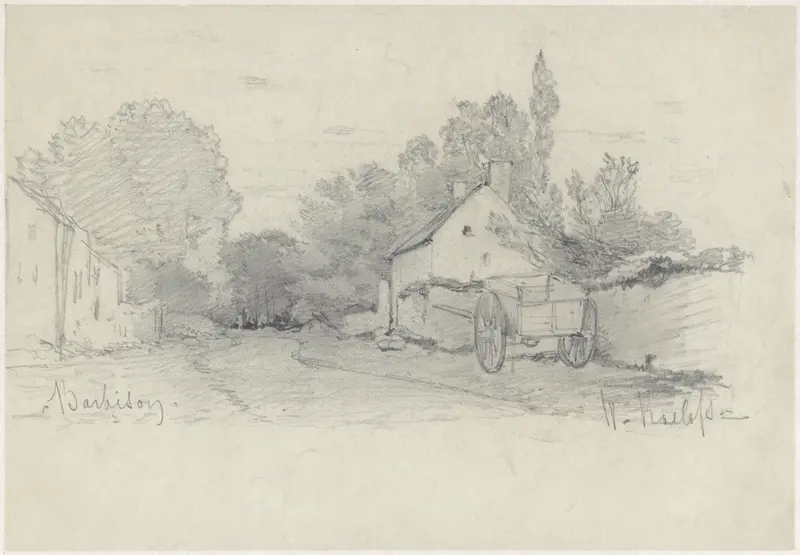 Gezicht op een straatje met een kar in Barbizon Wall Art by Willem Roelofs (I) - High-Resolution Digital Print