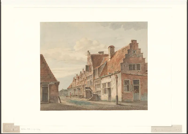 Gezicht op een straatje met trapgevels aan de rand van de stad Wall Art by Unknown - High-Resolution Digital Print