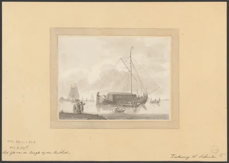 Gezicht op een turfschip, afgemeerd in het IJ voor de Haarlemmer Houttuinen Wall Art by Unknown - High-Resolution Digital Print