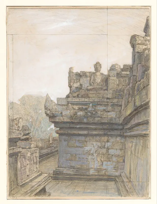 Gezicht op een van de terrassen van de Borobúdur Wall Art by Jan Veth - High-Resolution Digital Print