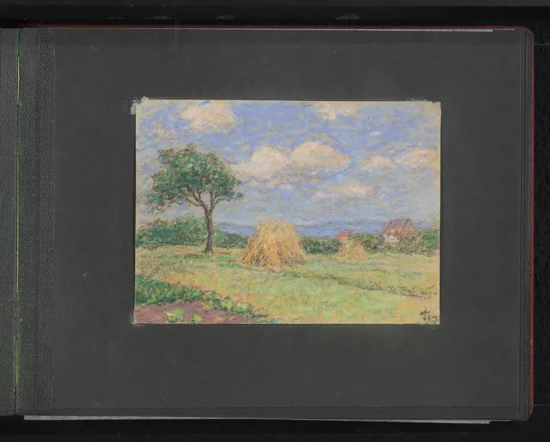 Gezicht op een veld met hooibalen Wall Art by Unknown - High-Resolution Digital Print