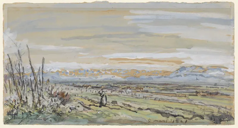 Gezicht op een vlak landschap Wall Art by Johan Barthold Jongkind - High-Resolution Digital Print