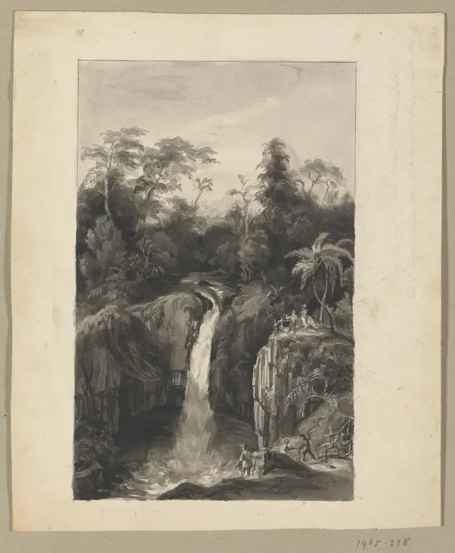 Gezicht op een waterval in Preanger op Java Wall Art by Johann Wilhelm Kaiser (I) - High-Resolution Digital Print
