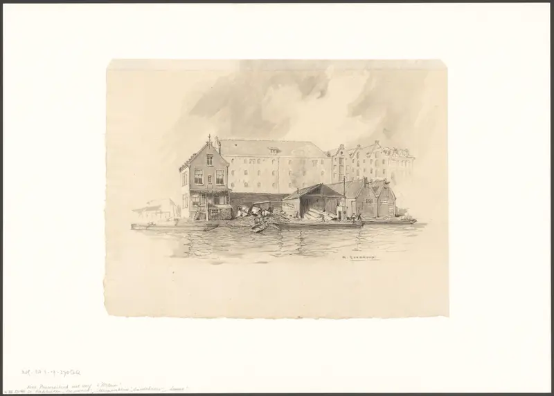 Gezicht op een werf en pakhuizen op het Prinseneiland Wall Art by Unknown - High-Resolution Digital Print