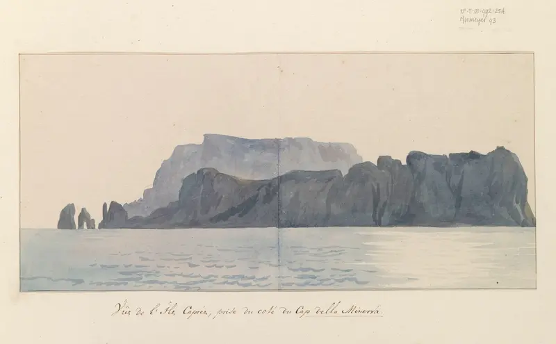 Gezicht op eiland Capri vanaf kust Kaap Minerva Wall Art by Louis Ducros - High-Resolution Digital Print