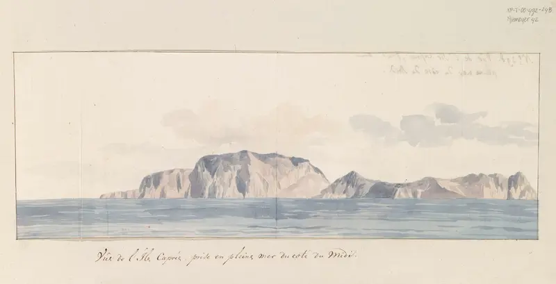 Gezicht op eiland Capri vanaf open zee voor zuidkust Wall Art by Louis Ducros - High-Resolution Digital Print