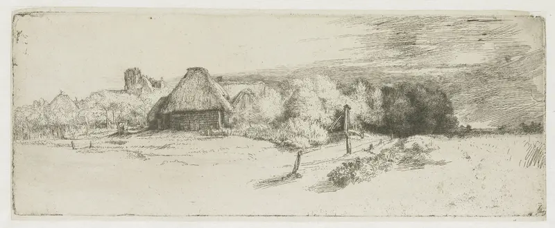 Gezicht op enkele huizen met bomen en een toren Wall Art by Rembrandt van Rijn - High-Resolution Digital Print