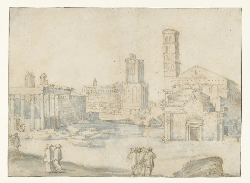 Gezicht op Forum Romanum met de tempel van Antonius en Faustina Wall Art by anonymous - High-Resolution Digital Print