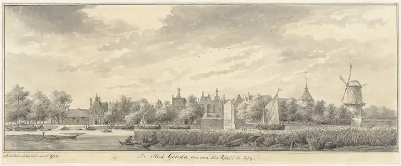 Gezicht op Gouda, van over de IJssel Wall Art by Abraham de Haen (II) - High-Resolution Digital Print