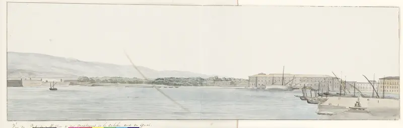 Gezicht op haven van Messina en bergen van Calabrië vanaf kade Wall Art by Louis Ducros - High-Resolution Digital Print
