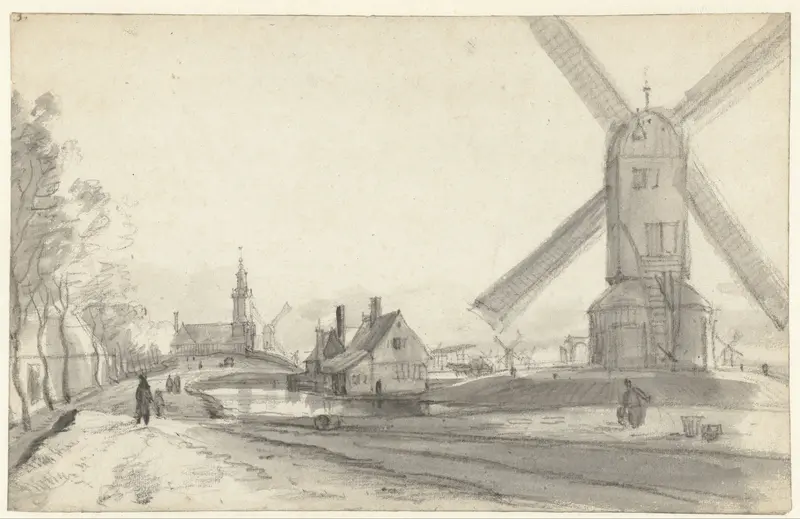 Gezicht op het bolwerk De Westerbeer, met de molen De Beer, bij de Haarlemmerpoort in Amsterdam Wall Art by Roelant Roghman - High-Resolution Digital Print