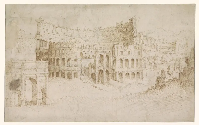 Gezicht op het Colosseum, de boog van Constantijn en de omgeving Wall Art by anonymous - High-Resolution Digital Print