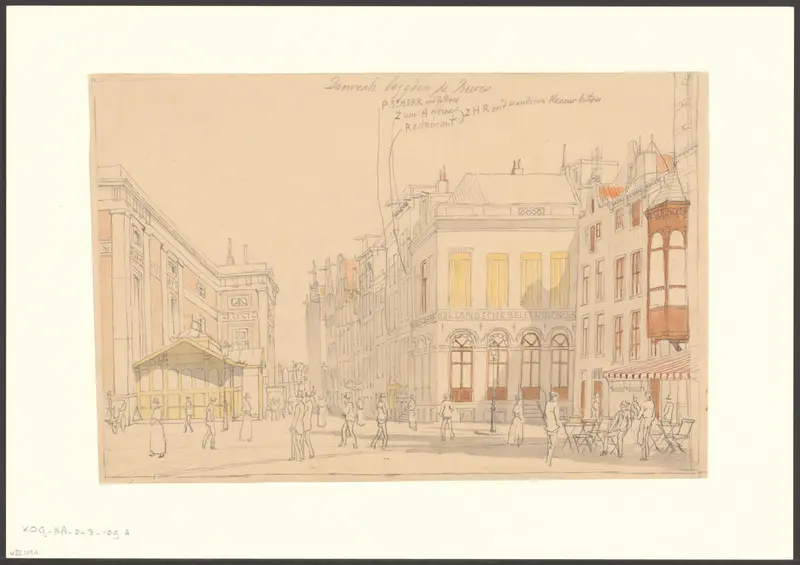 Gezicht op het Damrak naast de Beurs van Zocher Wall Art by Johan Martinus Anthon Rieke - High-Resolution Digital Print