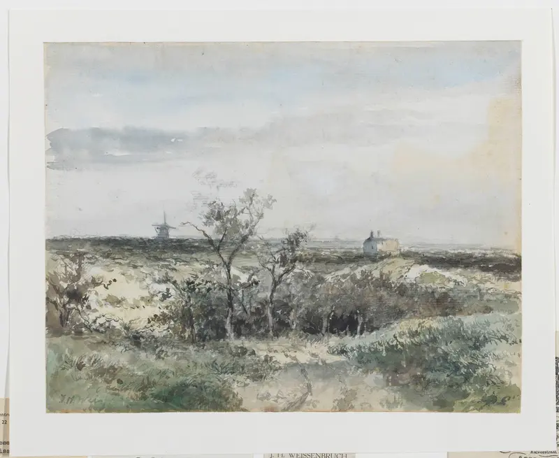 Gezicht op het Dekkersduin, met oude gasfabriek en molen in het verschiet Wall Art by Johan Hendrik Weissenbruch - High-Resolution Digital Print