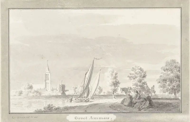 Gezicht op het dorp Groot-Ammers over de Lek Wall Art by Unknown - High-Resolution Digital Print