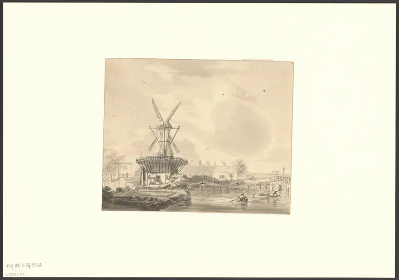 Gezicht op het Funen en bolwerk Zeeburg met molen De Zon Wall Art by Unknown - High-Resolution Digital Print