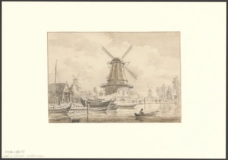 Gezicht op het Funen en bolwerk Zeeburg met molen De Zon Wall Art by anonymous - High-Resolution Digital Print