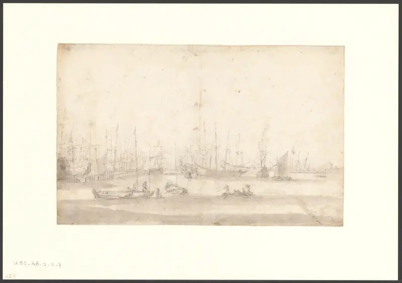 Gezicht op het IJ met schepen voor de Haringpakkerstoren Wall Art by Unknown - High-Resolution Digital Print