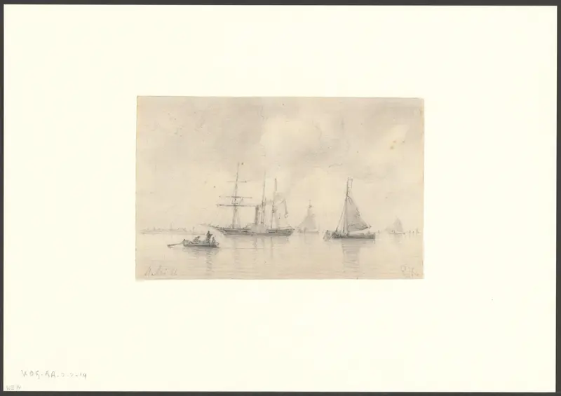 Gezicht op het IJ met schepen Wall Art by Unknown - High-Resolution Digital Print