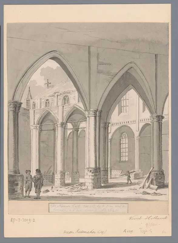 Gezicht op het interieur van de Nieuwe Kerk te Amsterdam na de brand in 1645 Wall Art by anonymous - High-Resolution Digital Print