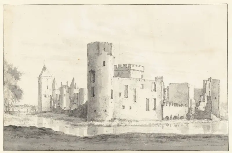 Gezicht op het kasteel te Egmond, met links de vestingmuur Wall Art by Roelant Roghman - High-Resolution Digital Print