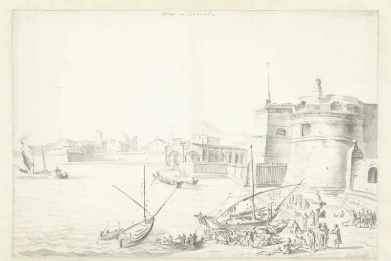 Gezicht op het kasteel van Civitavecchia Wall Art by Jacob van der Ulft - High-Resolution Digital Print