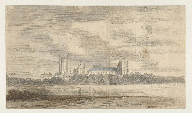 Gezicht op het kasteel van Vincennes, achter een rij bomen Wall Art by Abraham de Verwer - High-Resolution Digital Print